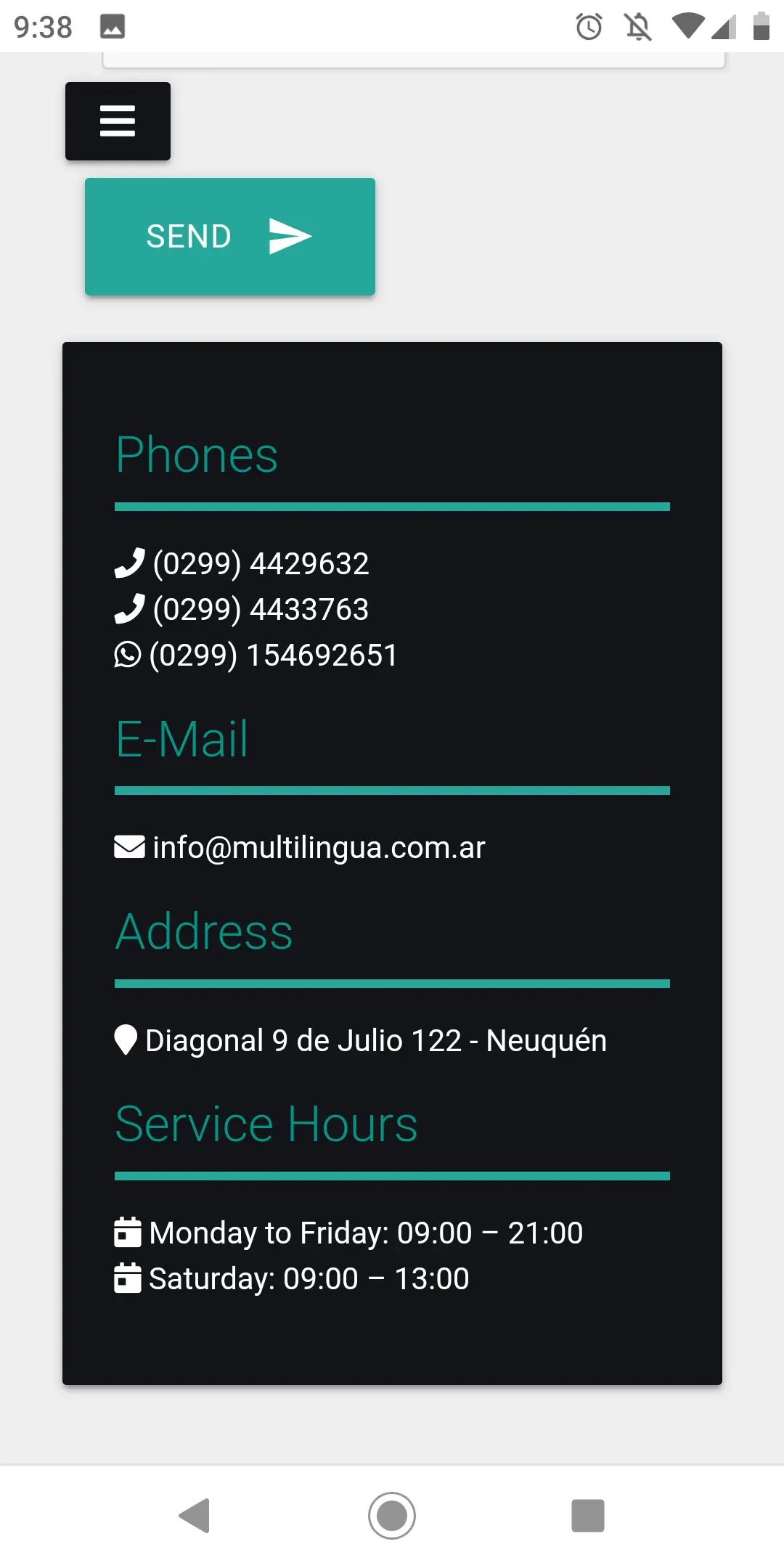Captura de vista móvil de website responsive empresa vgs-ic