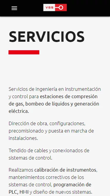 Captura de vista móvil de website responsive empresa vgs-ic